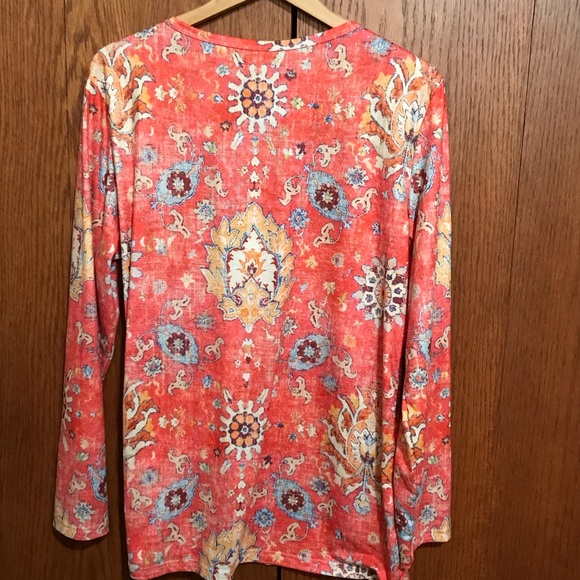 Women’s Size 1XL Floral V-Neck Long Sleeve Top Shirt Blouse Multi Colors Print - Picture 5 of 5